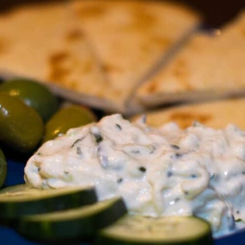 Tzatziki is a Greek sauce made with yogurt and cucumber