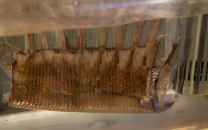 Rack of lamb cooking sous vide