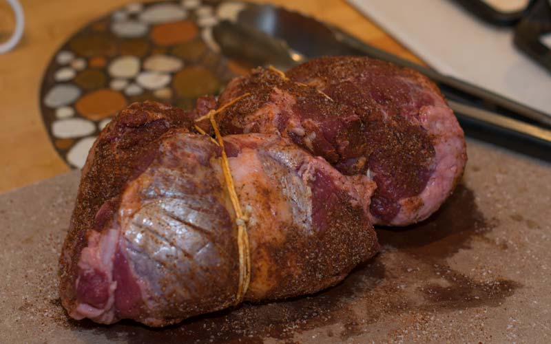 If you're using a boneless leg of lamb make sure to truss it, so it cooks evenly