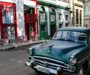 A vintage Jaguar on the street in the Vedado neighborhood