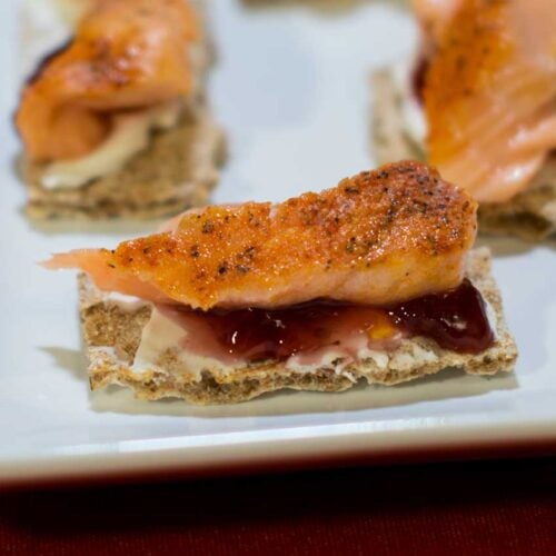 Smoked Salmon Canapes with Cream Cheese and Raspberry Fruit Spread