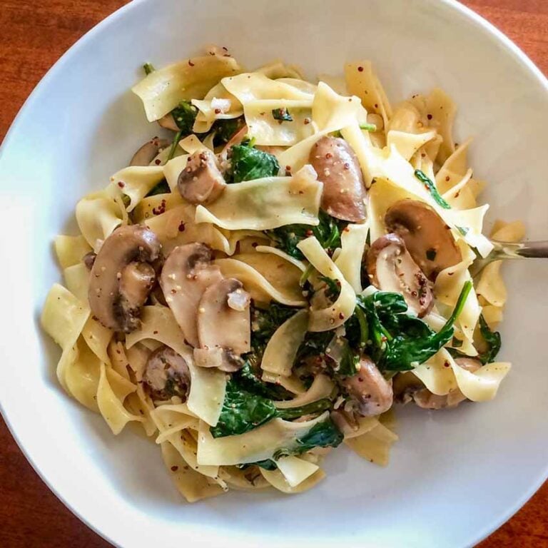 Egg Pasta with Spinach, Mushrooms, and Tarragon-Mustard Cream Sauce