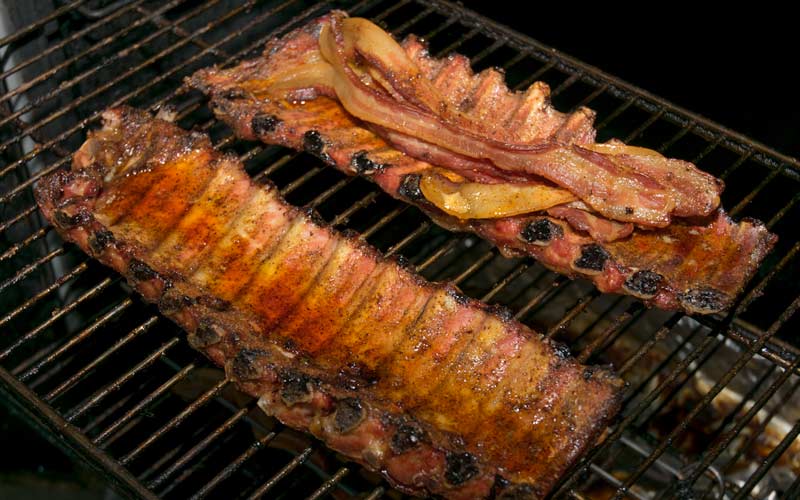 Slipping bacon infused bbq ribs