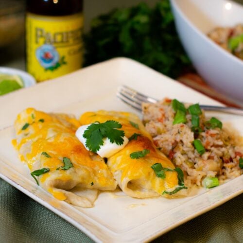 Shredded Chicken Enchiladas with Cream Salsa Verde Enchilada Sauce